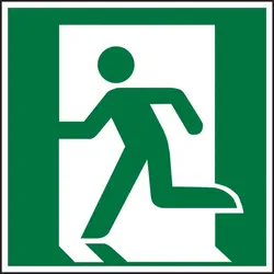 Rettungszeichen, Rettungsweg/Notausgang linksweisend E001 - ASR A1.3 (DIN EN ISO 7010) - 200x200x1.5 mm Kunststoff nachleuchtend