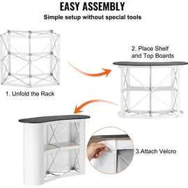 Vevor Tragbare Messetheke Messetresen, 1300 x 465 x 950 mm Messestand Ausstellungs-Thekenständer, Faltbarer Promotion-Einzelhandels-Bartisch, Pop-Up-Podium mit Aufbewahrungsregal, Tragetasche