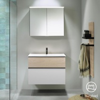 Burgbad Fiumo Badmöbel-Set Waschtisch mit Waschtischunterschrank und Spiegelschrank, SFXV082F3956FOT55C0001G0200