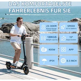 Mega Motion Elektroscooter E-Scooter mit Straßenzulassung ABE 8.5 Zoll Elektroroller mit 400W, APP, 20KM/H, 7,8AH 15KG Gewicht, faltbar, Duales Brems, Zwei Stoßdämpfer, Geeignet für Erwachsene