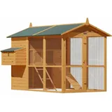 Cadoca - Hühnerstall 2stöckig 191x151x148cm Lauframpen Garten Hasenkäfig Kleintiergehege Kaninchenstall Nagergehege Hasenstall Huhn Hase Holz Braun