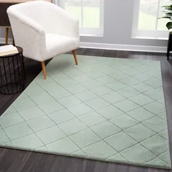Hochflor-Teppich CARPET CITY "Moment", grün, B:200cm H:31mm L:290cm, Polyester, Teppiche, besonders weich, Kaninchen Fell Haptik, 3D-Effekt, Rauten, Wohnzimmer