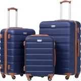 LuxusKollektion COOLIFE Hartschalen-Koffer Set TSA-Schloss 4 Rollen Blau/Braun