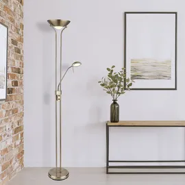 GLOBO Deckenfluter Stehlampe LED dimmbar mit Leselampe LED-Stehlampen mit Dimmer, Lesespot flexibel altmessing, 2x LED 16 W 1440 lm, warmweiß, H 180 cm