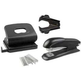 IDENA Office Set Locher, Heftgerät, schwarz 4 Teile