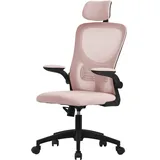ML-Design Bürostuhl ergonomisch, Rosa aus Mesh, mit Verstellbarer Kopfstütze, Armlehnen, Lendenwirbelstütze, Wippfunktion,