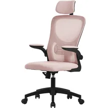 ML-Design Bürostuhl ergonomisch, Rosa aus Mesh, mit Verstellbarer Kopfstütze, Armlehnen, Lendenwirbelstütze, Wippfunktion,
