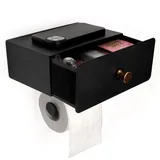 Belle Vous Klopapierhalter ohne Bohren - Toilettenpapierhalter ohne Bohren - Mit Schublade für Bad-Accessoires - Toilettenpapierhalter schwarz - Llopapierhalter schwarz