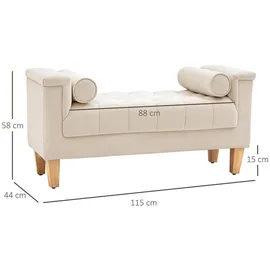 Homcom Polsterbank mit Chenille-Bezug, Armlehne Bettbank mit 2 Zylinder-kissen, Holzrahmen, Schuhbank für Schlafzimmer, Wohnzimmer, Flur 115 x 44 x 58 cm Beige Textil, 44x58x115 Esszimmer, Bänke, Sitzbänke