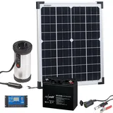 revolt Solar Set: Solarpanel (20 W) mit Akku, Laderegler und 230-V-Wandler (Solarpanel mit Akku und Steckdose, mit Batterie, Inselanlage 230V Speicher)