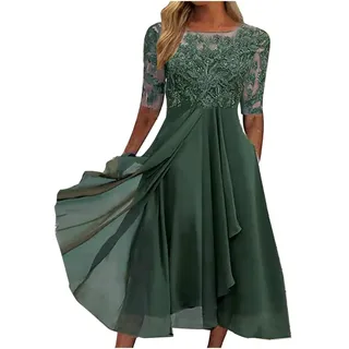 Azruma Damen Kleid Elegant Jerseykleid Damen Damen Kleider Damen Elegant Chiffon Patchwork Spitze Hollow Out Einfarbig Lange Abendkleider FüR Hochzeit Abendkleider GroßE GrößEn (GrüN, S)