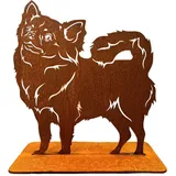 Terma Stahldesign Rost Hund Chihuahua Langhaar lebensgroß Metall Gartenfigur Handmade Germany wetterfest Gartendeko Tierfigur Grabdeko Geschenk