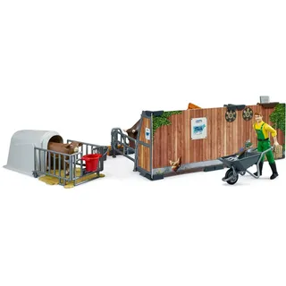Bruder 62611 bworld Kuh- und Kälberstall mit Landwirt