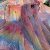 Wambere 500cm x 150cm Regenbogen Tüllstoff Meterware Bastel Tüll Glitzer Netzstoff Netzgewebe Tulle Fabric Tüll Deko Stoffe für DIY Nähen Kunsthandwerk Haarschmuck Kleidungsdekoration,Blau Rosa