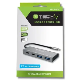 TECHLY IUSB32C-HUB4AC2 laptop-dockingstation - portreplikator Kabelgebunden USB 3.2 Gen 1 (3.1 Gen 1) Type-C Silber