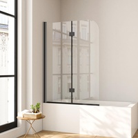 Duschwand für Badewanne 120 x 140 cm 2-teilig Faltbar Duschtrennwand Schwarz Faltwand Duschabtrennung 6mm Nano Glas Badewannenfaltwand