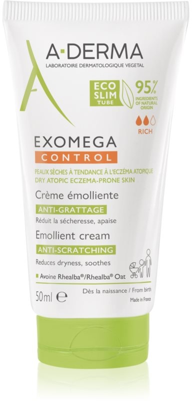 A-Derma Exomega Control Emollient Cream Körpercreme für sehr trockene, empfindliche und atopische Haut 50 ml