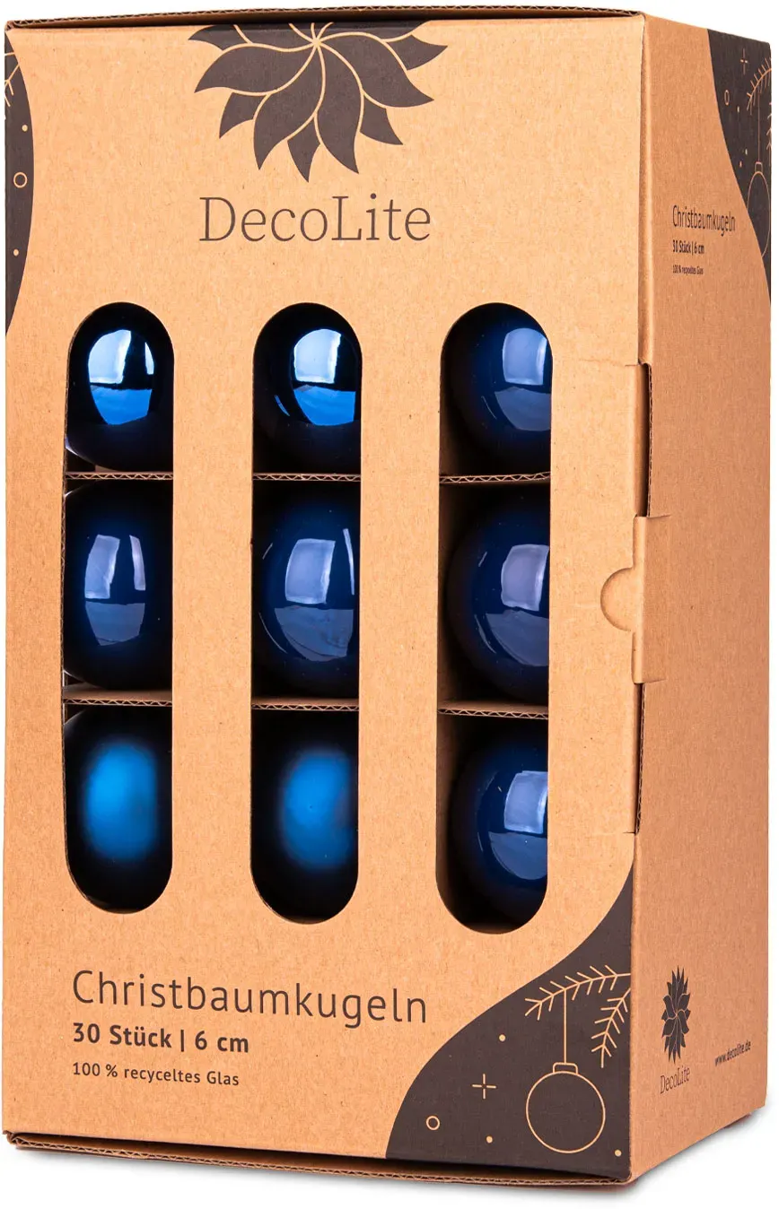 Christbaumkugeln aus Glas Ø 6 cm - Blau - matt / glänzend (30 Stück)