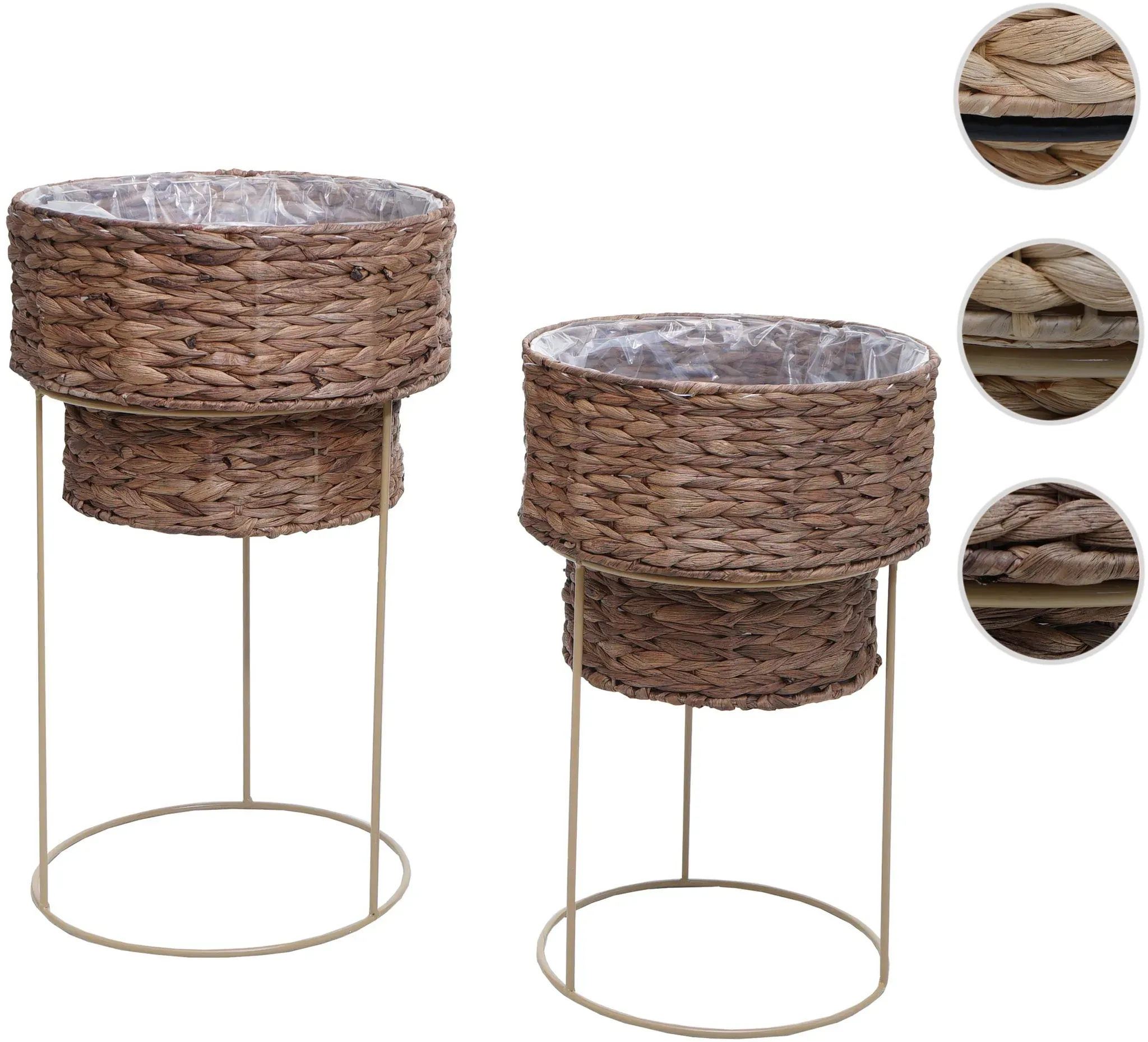 2er-Pflanzentopf-Set HWC-Q45, Pflanzkasten Pflanzkübel Blumentopf, Metall Wasserhyazinthe ~ dunkelbraun, Gestell beige