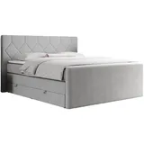 MKS Meble Boxspringbett Hellgrau, Textil, 2-Sitzer, H3, Rechteckig, 180x200 cm, Schlafzimmer, Betten, Boxspringbetten