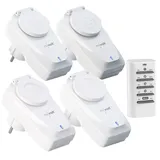 revolt Funkschalter außen: 4er-Set Außen-Funksteckdosen, Fernbedienung, IP44, bis 5 A, 1.150 Watt (Funkschalter IP44, mit Fernbedienung, Weihnachtsbaumbeleuchtung)