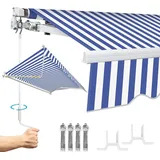 Faziango 250x200cm Sonnenmarkise Gelenkarmmarkise Aluminium Markise Klemmarkise mit Handkurbel Balkonmarkise Sonnenschutz Blau Weiß - Blau/Weiß