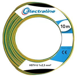 Electraline 60101025C, Kabel H07V-U Abschnitt 1x2,5 mm2, Länge 10 m, Gelb/Grün