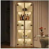 Odikalo Vitrine Vitrinenschrank Eckvitrine Glasvitrine mit LED & Regal (62x35x160–Weiß mit integriertem Lichtband staubdichte Vitrine aus gehärtetem Glas gefertigt Eckvitrine elegante Glasvitrine–Vitrine Bücherregal Weinschrank) weiß