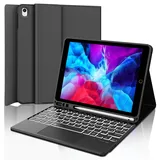 IVEOPPE Tastatur für iPad 9. Generation mit Touchpad, Hülle mit Tastatur für iPad 10.2" (9./8./7. Generation), Magnetisch Abnehmbarer mit QWERTZ Keyboard für ipad Air 3 und Pro 10.5, Schwarz