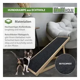 Baumarktplus Hunderampe Echtholz 104x35 cm höhenverstellbar & klappbar 35 kg Tragkraft weiche Filz-Lauffläche