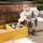 Muddy Buddy Holzsandkasten Space Saver mit Matschwanne und Staufach gelb