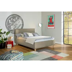 Polsterbett ALINA "Hakon", beige (schlamm tls 49), B:161cm H:107cm L:209cm, Betten, wahlweise mit Matratze und Lattenrost, Füße in Buche natur