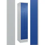 C+P Z-Spind Classic PLUS, Füßen, 2 Abteile, HxBxT 195x40x50cm, Zylinderschloss, Hellgrau/Enzianblau von PROREGAL
