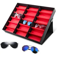 Greensen Brillenorganizer Brillen Aufbewahrung Brillenbox, Brillenständer Sonnenbrille Aufbewahrungsbox, 18 Grids Brillenaufbewahrungs-Set mit Staubschutz, Glasses Presentation Showcase