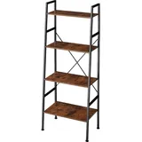 tectake Leiterregal mit 4 Ebenen, Industrial Design, 61,5 x 36,5 x 150 cm, Vintage Bücherregal für Wohnzimmer Schlafzimmer Küche, Holz, schwarzer Metallrahmen (Industrial Dunkelbraun)