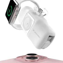 wozinsky Mini-Powerbank 5000 mAh 15 W USB-C mit integriertem USB-C-Kabel und Apple Watch Ladegerät - Weiß