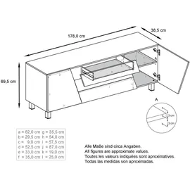 Vladon Houston Büroschrank 178 x 57,5 x 38,5 cm weiß