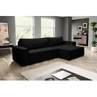 VENASI HUGO XL Ecksofa mit Schlaffunktion und Bettkasten Cord Schlafsofa Eckcouch Sofa Schwarz - Schwarz