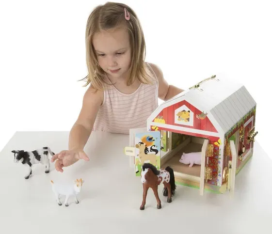 Melissa & Doug Schlosshaus Bauernhof Holzspielzeug - Holz, bunt, 3-6 Jahre - verschiedene Verschlüsse, 4 Tierfiguren