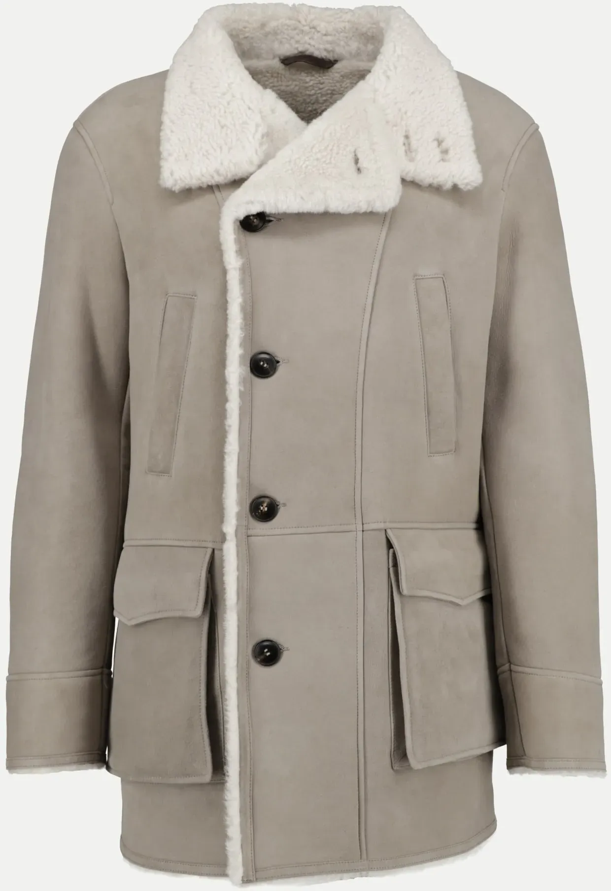 2-reihiger Ledermantel mit Lammfell Beige 52