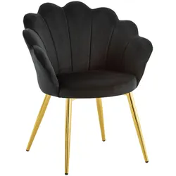 KADIMA DESIGN Esszimmerstuhl Tulpe Samt Schwarz Gepolstert, Küchenstuhl mit Goldfarbenen Beinen, Schalenstuhl Skandinavisches Design, Polsterstuhl mit