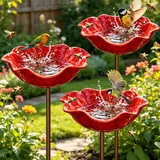 Vogeltränke Stehend,3 Stück Wassertränke für Vögel,Vogeltränke Blume,Insektentränke Garten,Blumen Gartenstecker,Blumenform Fütterungsschale,Bienentränke Metall,für Wildvögel Frostfest,Garten,Hinterhof