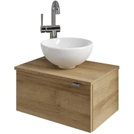 Saphir Waschtisch SAPHIR "Serie 6915 Waschschale mit Unterschrank für Gästebad, Gäste WC", braun (riviera eiche, riviera eiche, riviera eiche quer nb), B:51cm H:39,8cm T:35cm, Waschtische, Waschtisch, 51 cm breit, 1 Tür, Waschtischplatte, kleine Bäder, ohne