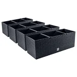 4X Blumenkasten Blumentopf Rattan-Optik Pflanztopf Balkonkasten Anthrazit