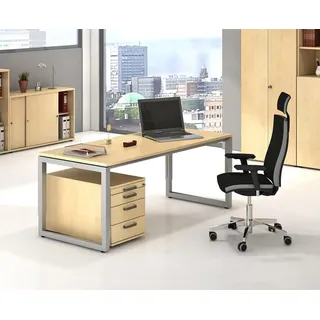 hjh OFFICE PRO Hammerbacher Schreibtisch R-Serie asteiche/graphit, höhenverstellbar, 200 x 100 cm, Gestell graphitfb. braun, 200x85x100 cm