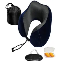 NavoX Reisekissen – Nackenkissen aus Memory-Schaum, für Reisen mit Schlafmaske/Ohrstöpsel/Tasche, Nackenstützkissen, Schnellpackung, leicht, für Camping, Auto, Büro, Blau