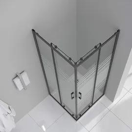 iflair Danielle Eck-Duschkabine mit Schiebetür rechts 75 x 180 cm Schwarz teilsatiertes Sicherheitsglas DK79