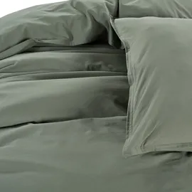 Wometo Bettwäsche Renforce Stone-Washed 155x220 & 80x80 100% Baumwolle - grün OEKO-TEX weich modern Used-Look Leinen-Optik