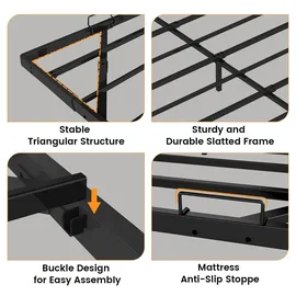 COMHOMA Bettrahmen Metallbett Gästebett Bettgestell aus Metall, mit LED & Steckdosen, Jugendbett 120x190, App & Fernbedienung, stabile Konstruktion