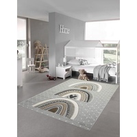 Kinderzimmer Teppich Spielteppich gepunktet Herz Regenbogen Design grau braun Größe 120x170 cm